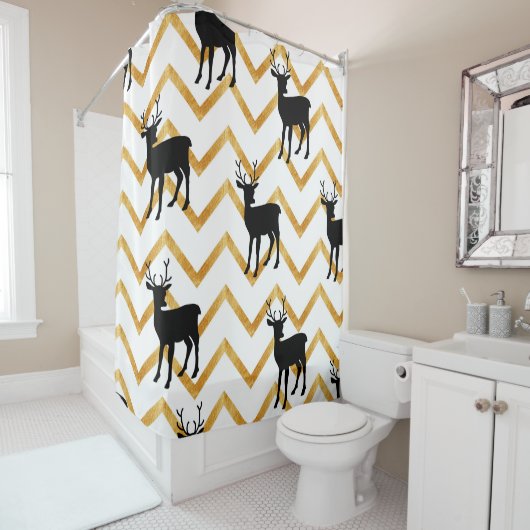 Schwarzes Hirsch, goldenes Muster. Duschvorhang (Beispiel)