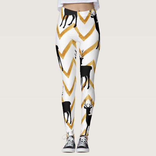 Schwarzes Hirsch, goldenes Muster. Leggings (Vorderseite)