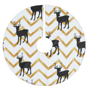 Schwarzes Hirsch, goldenes Muster. Polyester Weihnachtsbaumdecke