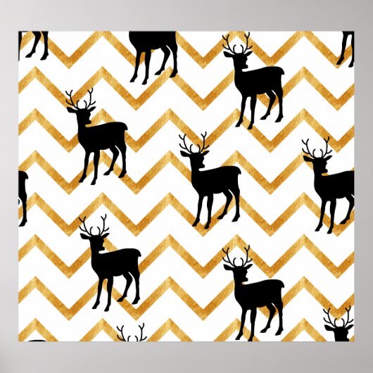 Schwarzes Hirsch, goldenes Muster. Poster (Vorne)