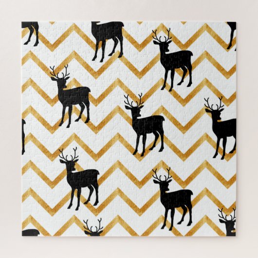 Schwarzes Hirsch, goldenes Muster. Puzzle (Vertikal)