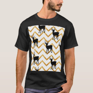 Schwarzes Hirsch, goldenes Muster. T-Shirt
