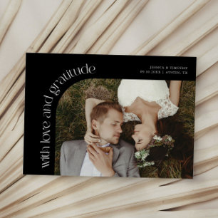 Schwarzes Hochzeitsfoto mit Liebe und Dankbarkeit Dankeskarte