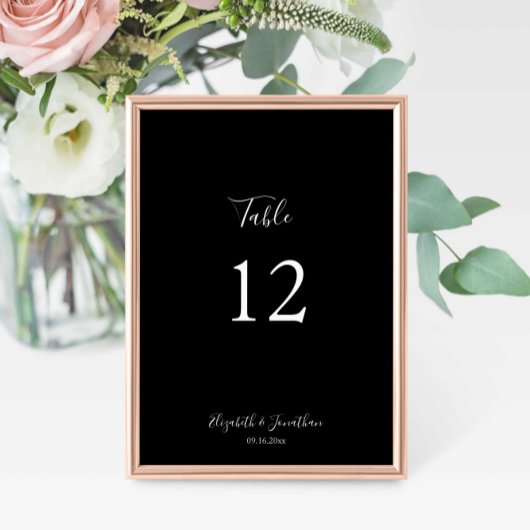 Schwarzes Hochzeitsmenü-Script Modern Minimalistis Tischnummer