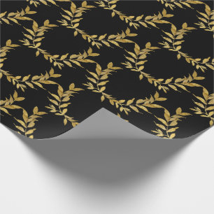 Schwarzes Hochzeitspapier mit goldener Blatt-Monog Geschenkpapier