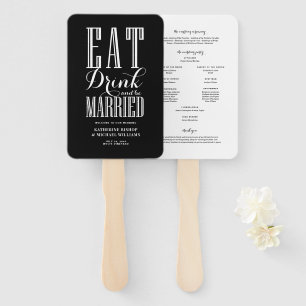 Schwarzes Hochzeitsprogramm 'Essen, Trinken und Ho Fächer