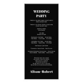 Schwarzes Hochzeitsprogramm für Weißbogen und Typo Werbekarte (Hinten)