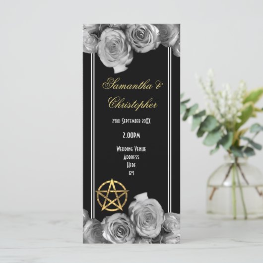 Schwarzes Hochzeitsprogramm für Wiccan Pentagramm Programm (Stehend Vorderseite)