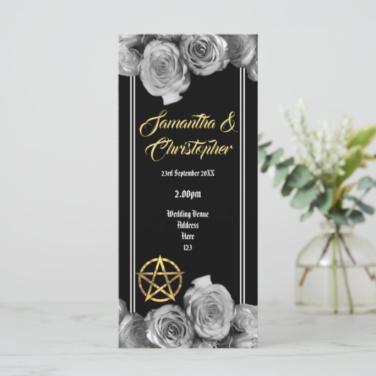Schwarzes Hochzeitsprogramm für Wiccan Pentagramm Programm (Stehend Vorderseite)