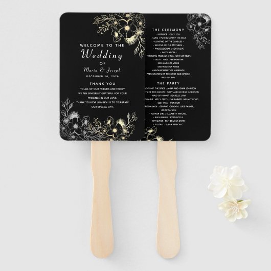 Schwarzes Hochzeitsprogramm-Handfächer Fächer (Vorne und Hinten)