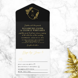 Schwarzes Hochzeitsschild mit Goldblatt verziert M All-in-One-Einladung
