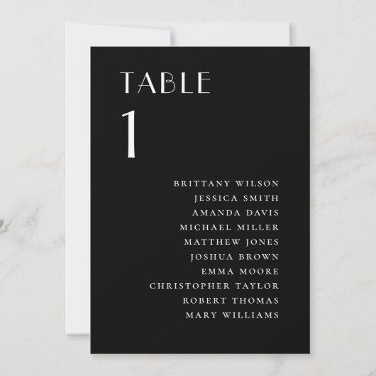 Schwarzes Hochzeitssitzplan | Modern Minimalistisc Einladung (Vorderseite)