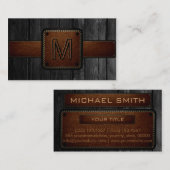Schwarzes Holz braunes Leder Look Monogram Visitenkarte (Vorne/Hinten)