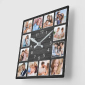 Schwarzes Holz Custom Foto Collage Elegant Quadratische Wanduhr (Winkel)