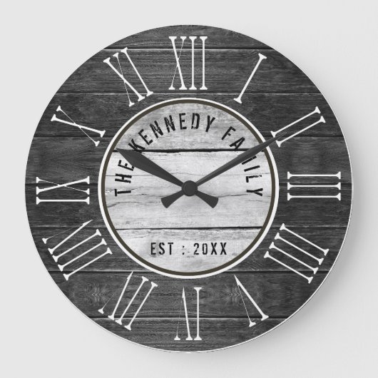Schwarzes Holz Familie Name Bauernhof römische Zah Große Wanduhr (Vorderseite)