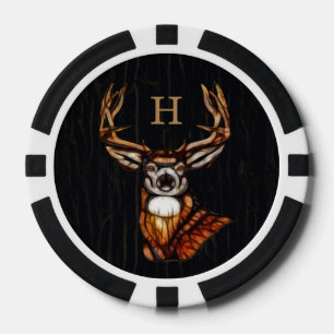 Schwarzes Holz Holzhirsch Landhaus-Monogramm Pokerchips