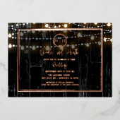 Schwarzes Holz und Streichellichter Elegante Rusti Folieneinladung (Vorderseite)