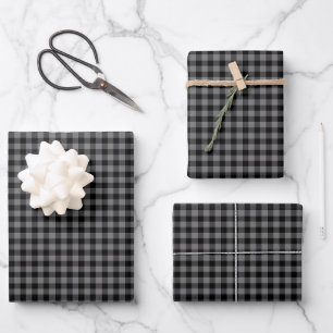Schwarzes Holzkohlegrau Gingham-Karo-Muster männli Geschenkpapier Set