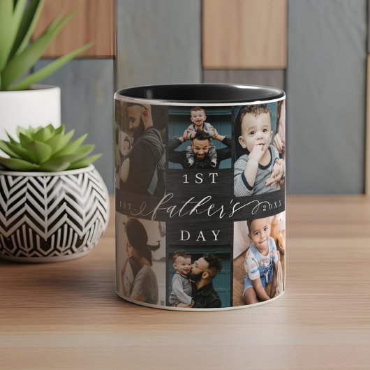 Schwarzes Holzkorn-FotoCollage des ersten Vaters Tasse