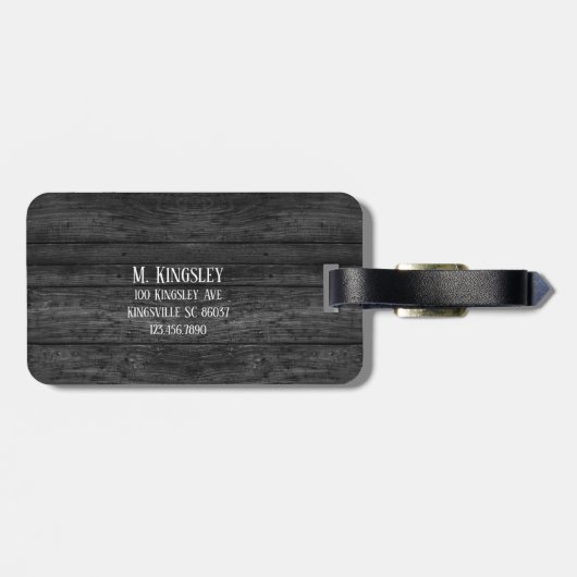 Schwarzes Holzkörnchen Texturierte Monogramm Gepäckanhänger (Rückseite horizontal)