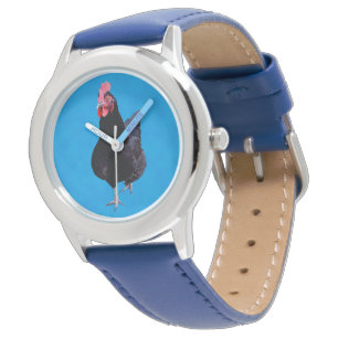 Schwarzes Huhn auf Blau, Armbanduhr