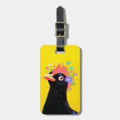 Schwarzes Huhn mit Blumen Gepäckanhänger (Vorderseite vertikal)