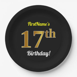 Schwarzes, Imitat-Gold17. Geburtstag + Pappteller