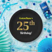 Schwarzes, Imitat-Gold25. Geburtstag + Pappteller (Party)