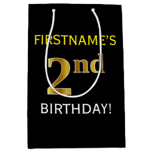 Schwarzes, Imitat-Gold2. Geburtstag + Mittlere Geschenktüte