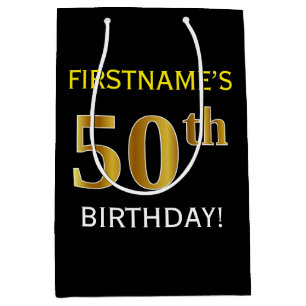 Schwarzes, Imitat-Gold50. Geburtstag + Mittlere Geschenktüte