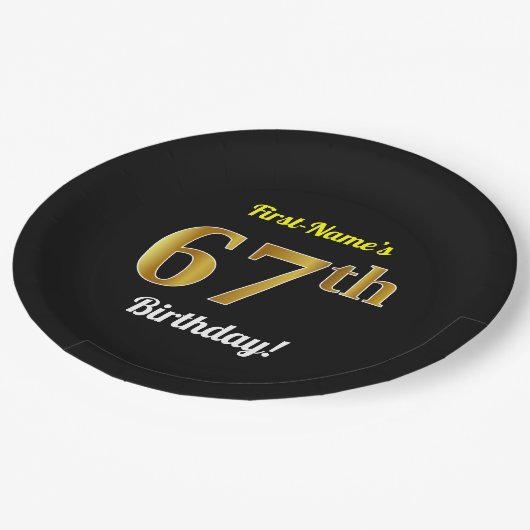 Schwarzes, Imitat-Gold67. Geburtstag + Pappteller (Schrägansicht)