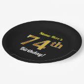 Schwarzes, Imitat-Gold74. Geburtstag + Pappteller (Schrägansicht)