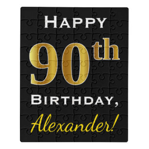 Schwarzes, Imitat-Gold90. Geburtstag + Puzzle