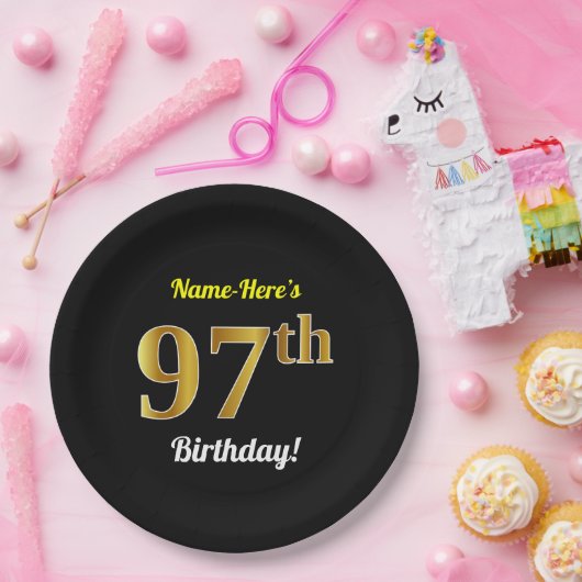 Schwarzes, Imitat-Gold97. Geburtstag + Pappteller (Party)