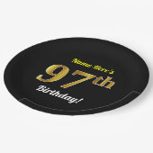 Schwarzes, Imitat-Gold97. Geburtstag + Pappteller (Schrägansicht)