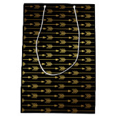 Schwarzes Imitat-Goldfolien-Pfeil-Muster Mittlere Geschenktüte (Rückseite)