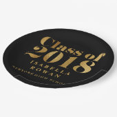 Schwarzes ImitatgoldAbschluss-Party KLASSE 2018 Pappteller (Schrägansicht)
