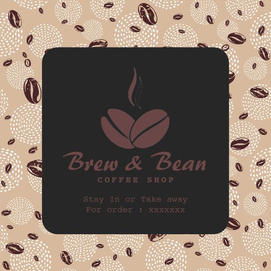 Schwarzes individuelles Logo eines Coffeeshops als Quadratischer Aufkleber