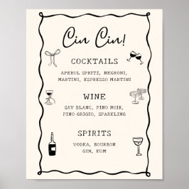 Schwarzes italienisches Brautparty Cin Cin Bar Poster