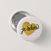 Schwarzes J'adore Zitat-| u. Goldherz Button (Vorne & Hinten)