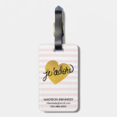 Schwarzes J'adore Zitat-| u. Goldherz Gepäckanhänger (Rückseite vertikal)