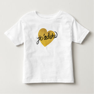 Schwarzes J'adore Zitat-  u. Goldherz Kleinkind T-shirt