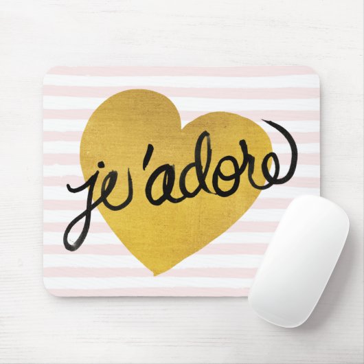 Schwarzes J'adore Zitat-| u. Goldherz Mousepad (Mit Mouse)
