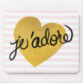 Schwarzes J'adore Zitat-| u. Goldherz Mousepad (Vorne)
