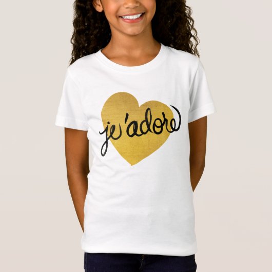 Schwarzes J'adore Zitat-| u. Goldherz T-Shirt (Vorderseite)