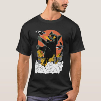 Schwarzes Japanisches Catzilla Sunset T-Shirt - Kl