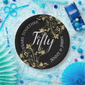 Schwarzes Jubiläumspapier mit goldenen Blume Pappteller (Party)