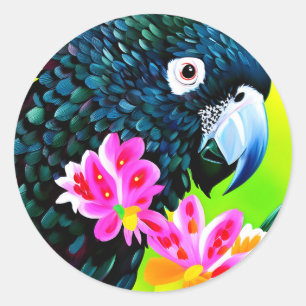 Schwarzes Kakadu mit Blume Runder Aufkleber