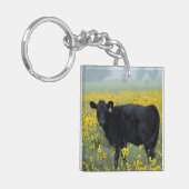Schwarzes Kalb in einem Feld der Sonnenblumen Schlüsselanhänger (Vorderseite links)