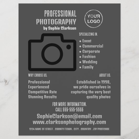 Schwarzes Kamerasymbol, Fotograf, Fotografie - Mie Flyer (Vorne)